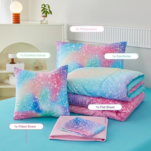 PERFEMET 6-Piece Rainbow Comforter Set for Girls