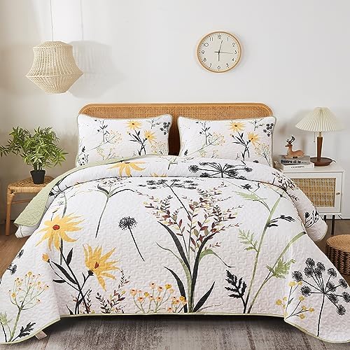 Dobuyly Botanical Floral Quilt Set King Size