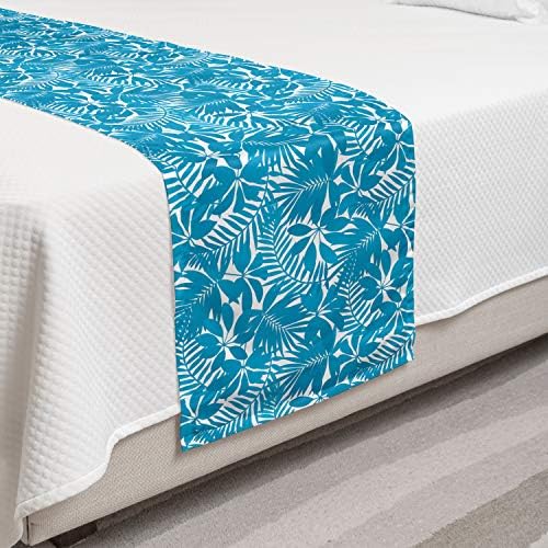 Ambesonne Aqua Bed Runner Set Blue White