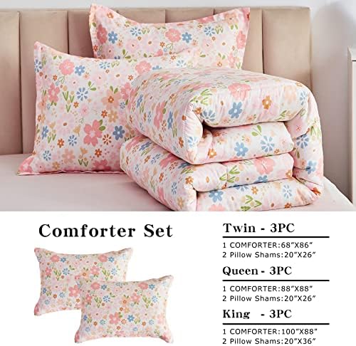 Joyreap 3pcs Floral Cotton Comforter Set for Girls