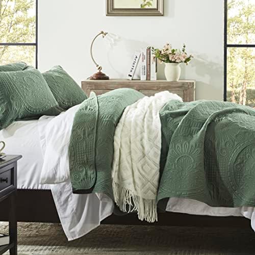 Anluoer Quilt Set Olive Green Embossed