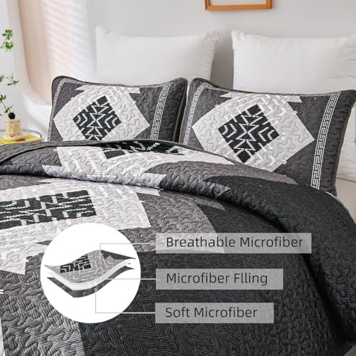 Dintszyayue Black Boho Quilt Set 3 Piece California King 1