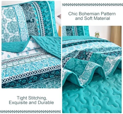 WONGS BEDDING Teal Boho Quilt Set Queen 3 Piece