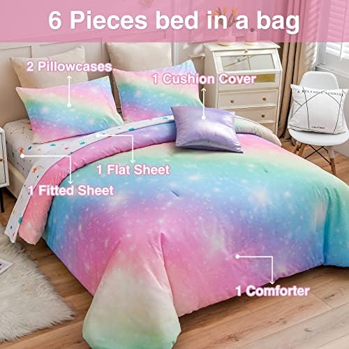 A Nice Night 6Pcs Gradient Glitter Bedding Set for Girls