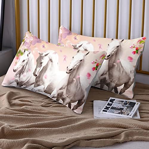 HOSIMA Pink Floral Horse Fitted Sheet Set Twin Size