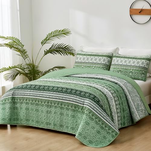 WONGS BEDDING Boho King Quilt Set 103x90 3 Pieces