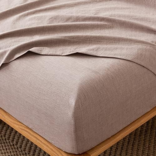 MooMee Fitted Sheet 100 Washed Cotton Queen Mauve Brown