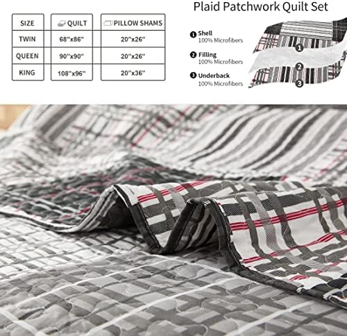 Jessy Home Plaid Quilt Set Queen Full Size Bedding