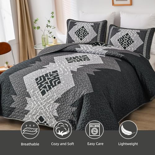 Dintszyayue Black Boho Quilt Set 3 Piece California King 1
