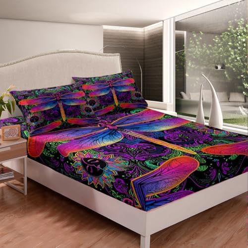 Erosebridal Dragonfly Fitted Sheet Set Twin Size