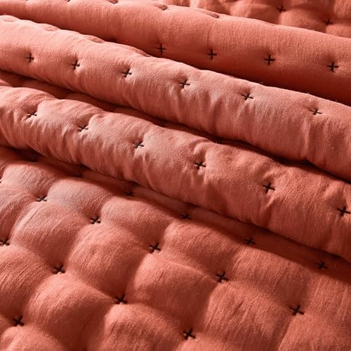 Burnt Orange Cal King Quilt Set with Pillow Shams 3 Piece Bedding