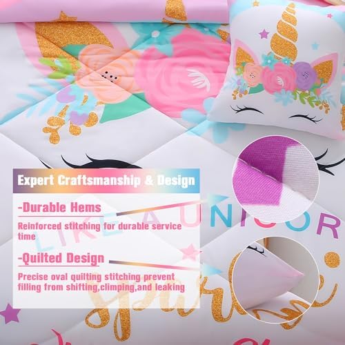 JQinHome Sparkle Unicorn Comforter Set 6 Piece Twin Bedding