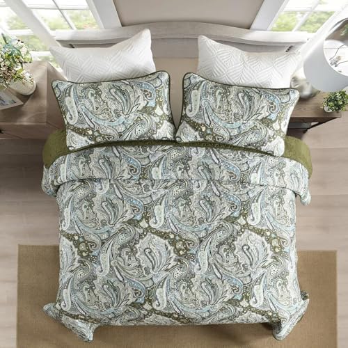 DJY Green Paisley Quilt Set King Size 3 Pieces