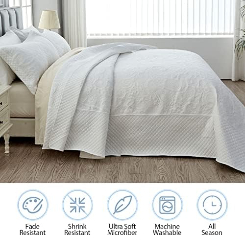 Qucover Alaska King Bedspread Set 3 Piece White Paisley