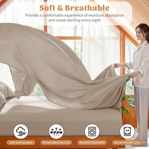 Shilucheng 100 French Linen Queen Sheets 6Pcs Set