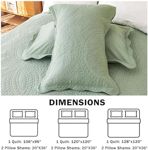 Cmfshape King Size Quilt Set Sage Green Coin Pattern 3 Piece