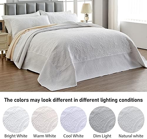 Qucover Alaska King Bedspread Set 3 Piece White Paisley