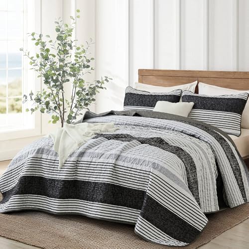 Xruibed King Size Quilt Set 3 Pieces Striped Patchwork