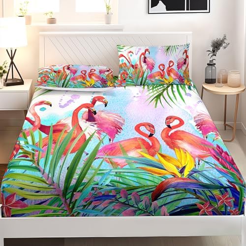 AILONEN Flamingo Fitted Sheet Set Twin XL