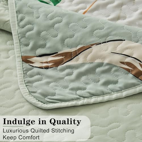 Yogeneg Queen Quilt Bedding Set Sage Green Botanical Pattern 90x96