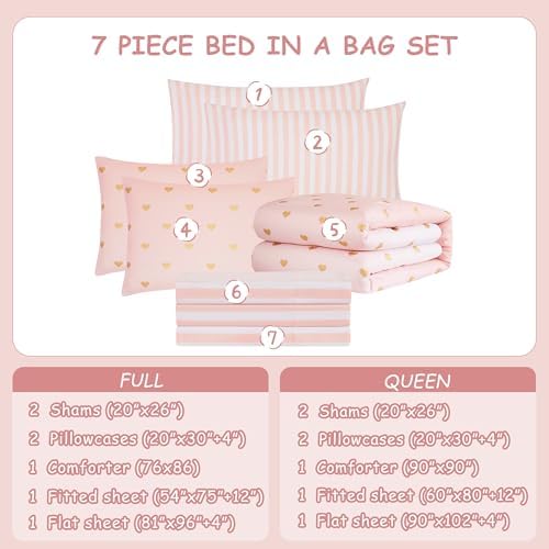 Wink Deer Queen Comforter Set with Sheets Pink Gold Heart 90x90