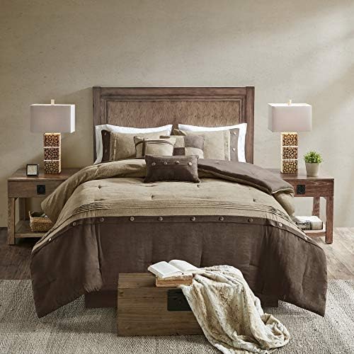 Madison Park Boone Cozy Comforter Set Faux Suede Rustic Brown 7 Piece