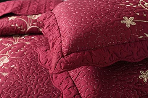 MarCielo 3 Piece Quilt Set Bedspread Microfiber Embroidered Comforter Set