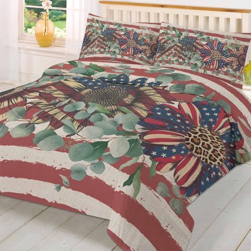 Boanket 3-Piece Queen Bedding Set 4th of July Duvet Covers with Zipper