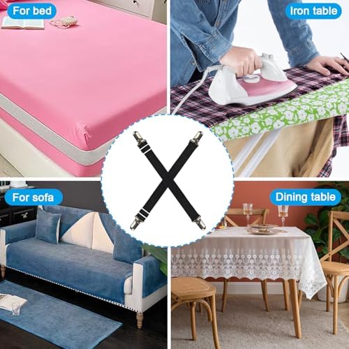 Premium Adjustable Bed Sheet Clips with Elastic Straps and Clips