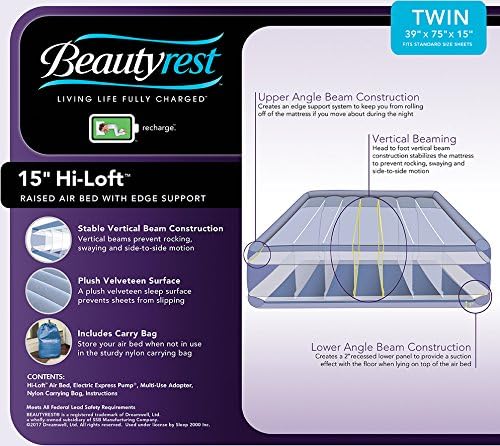 Beautyrest 17 Inch Twin Air Mattress with Pump and Edge Support