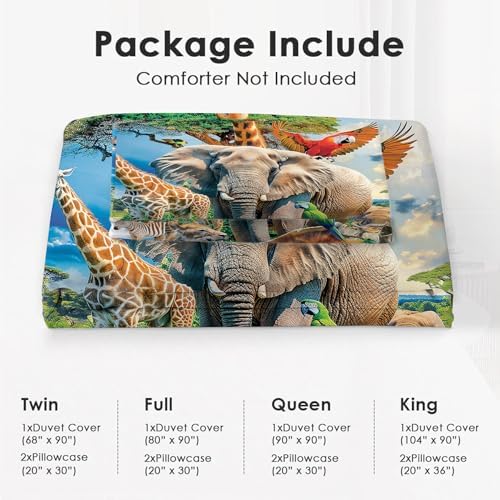 Funny Animals Duvet Cover Set 3 Pieces Jungle Print