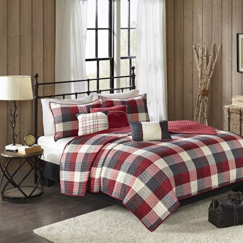 Madison Park Reversible Quilt with Shams and Pillows - Red 6 Piece Set