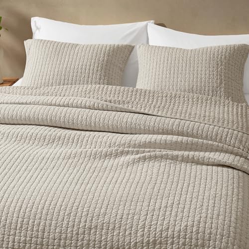 Wonderful 100 Cotton Jersey Knit Quilt Set - Apricot Beige Queen Size