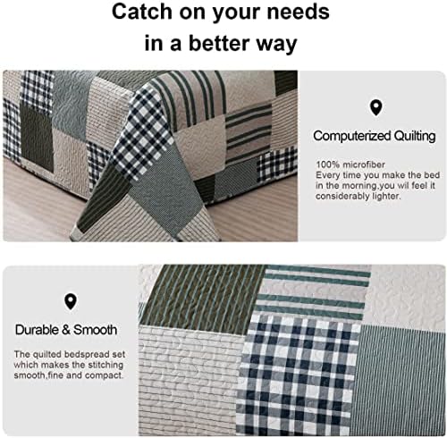 Jessy Home Queen Size Plaid Patchwork Bedspread Set