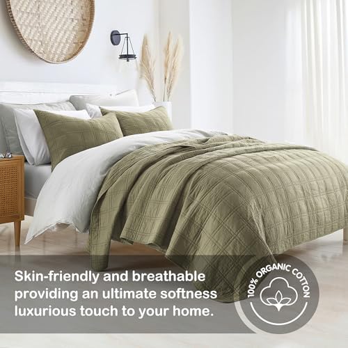 HORIMOTE HOME Cotton Quilt Set Twin Size Olive Green
