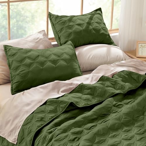 Litanika Super King Olive Green Quilt Set 3 Piece