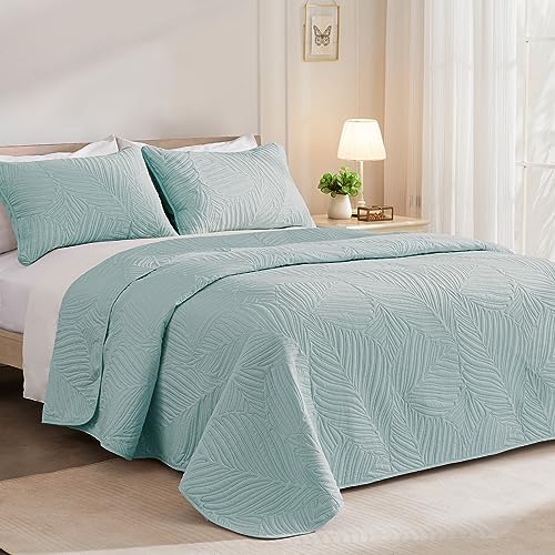 Exclusivo Mezcla Twin Quilt Bedding Set Aqua Blue Microfiber Leaf Pattern 2 Piece