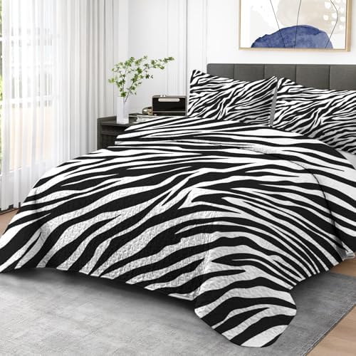 Pamnest Zebra Stripe Quilt Set 3 Pcs Full Queen 1