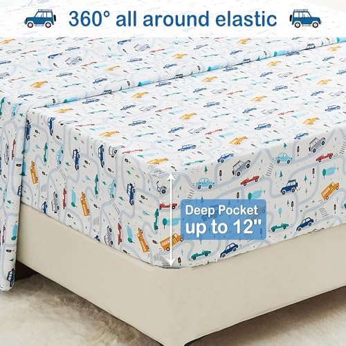 Mooreeke Kids Twin Bed in a Bag Set with Car Patterns