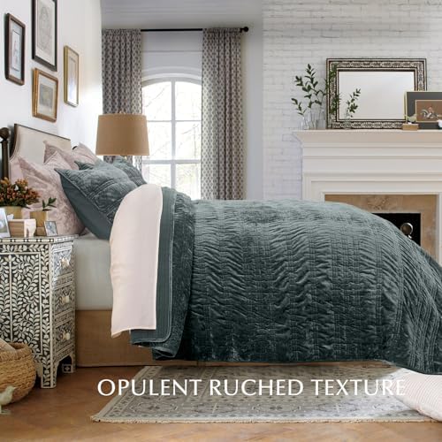 EVERGRACE Luxury Ruched Velvet Quilt King Size