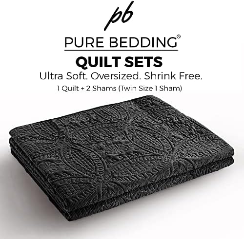 Pure Bedding Quilt Set Full Queen Black Geometric Pattern