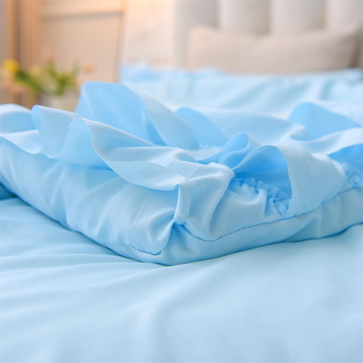 Holawakaka Light Blue Waterfall Ruffle Comforter Set