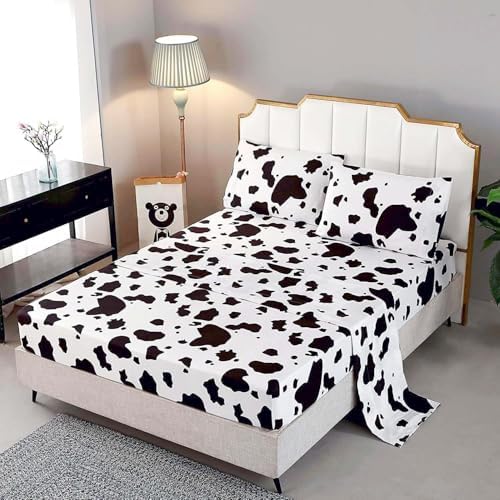 SDY 4PCS Cow Print Bedding Set for Kids and Animal Lovers