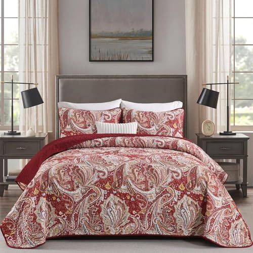 DJY Red Paisley Quilt Set - King Size 3 Piece