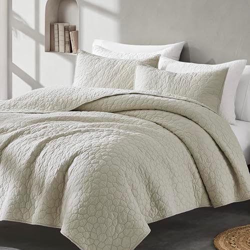 RSHARE 100 Cotton Quilt Bedding Set Queen Size Beige