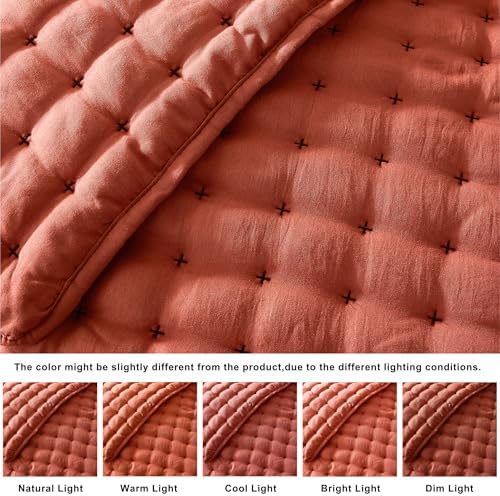 Burnt Orange Cal King Quilt Set with Pillow Shams 3 Piece Bedding