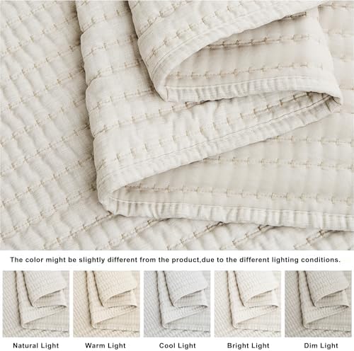 WDCOZY Beige Stripe Twin Quilt Set with Pick Stitch 1
