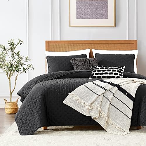 ROARINGWILD Black Twin Quilt Set with Pillow Sham 68x90 Inches