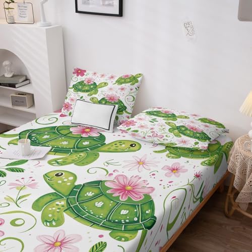 Fizzenobia Turtle Sheets Twin XL Set - Kids Cartoon Bedding