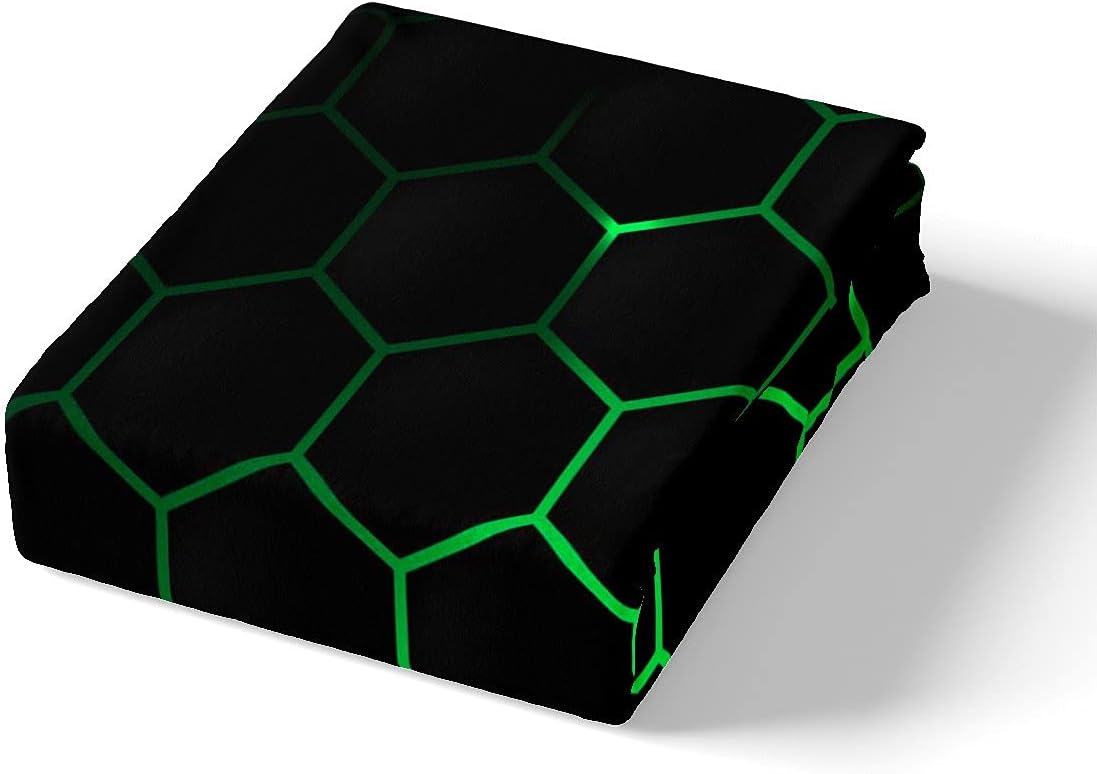 Feelyou Hexagonal Duvet Cover Set Neon Green Black 2Pcs Twin Size